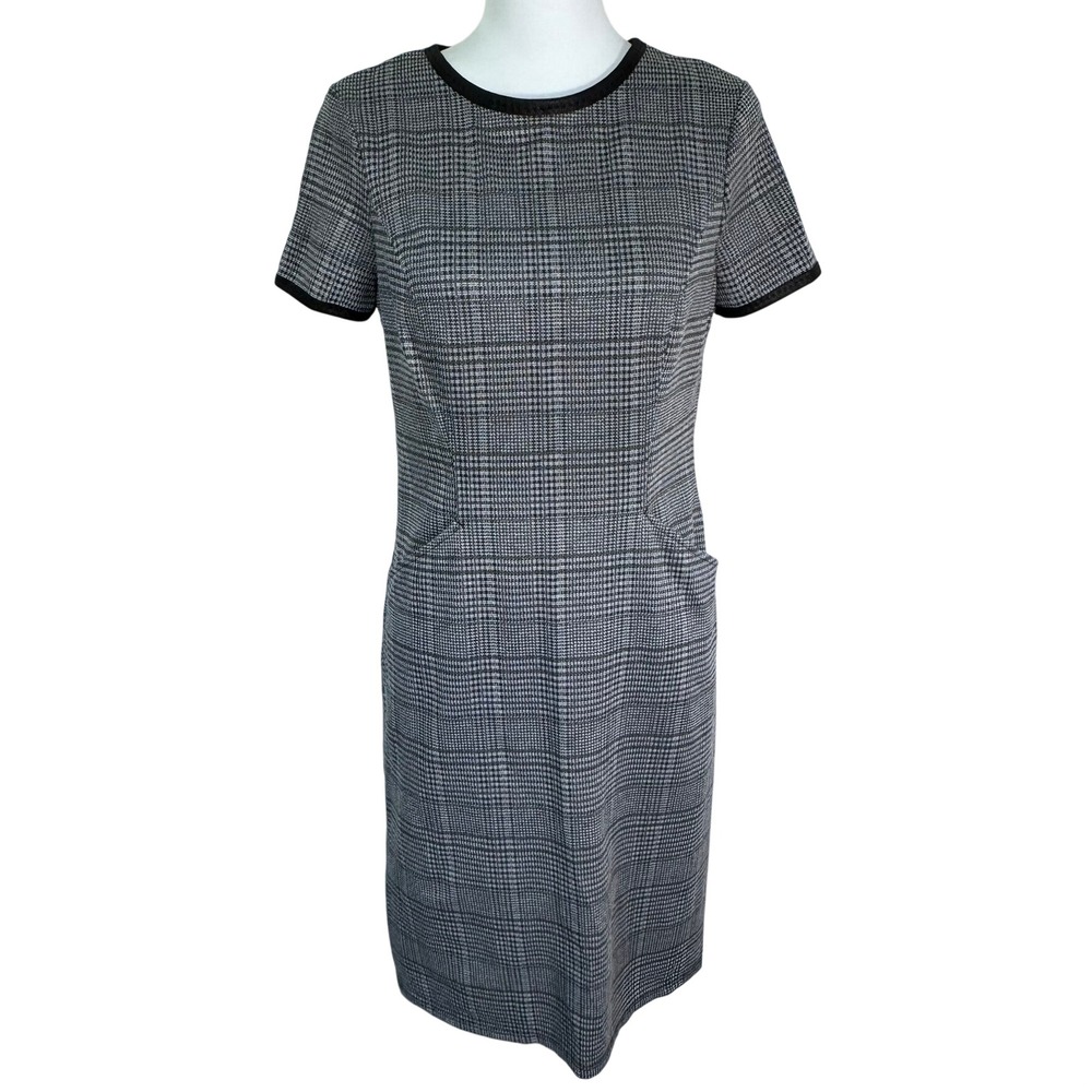 MAX STUDIO NWT Women's XS Black White Glen‎ Plaid Sheath Midi Dress Pockets